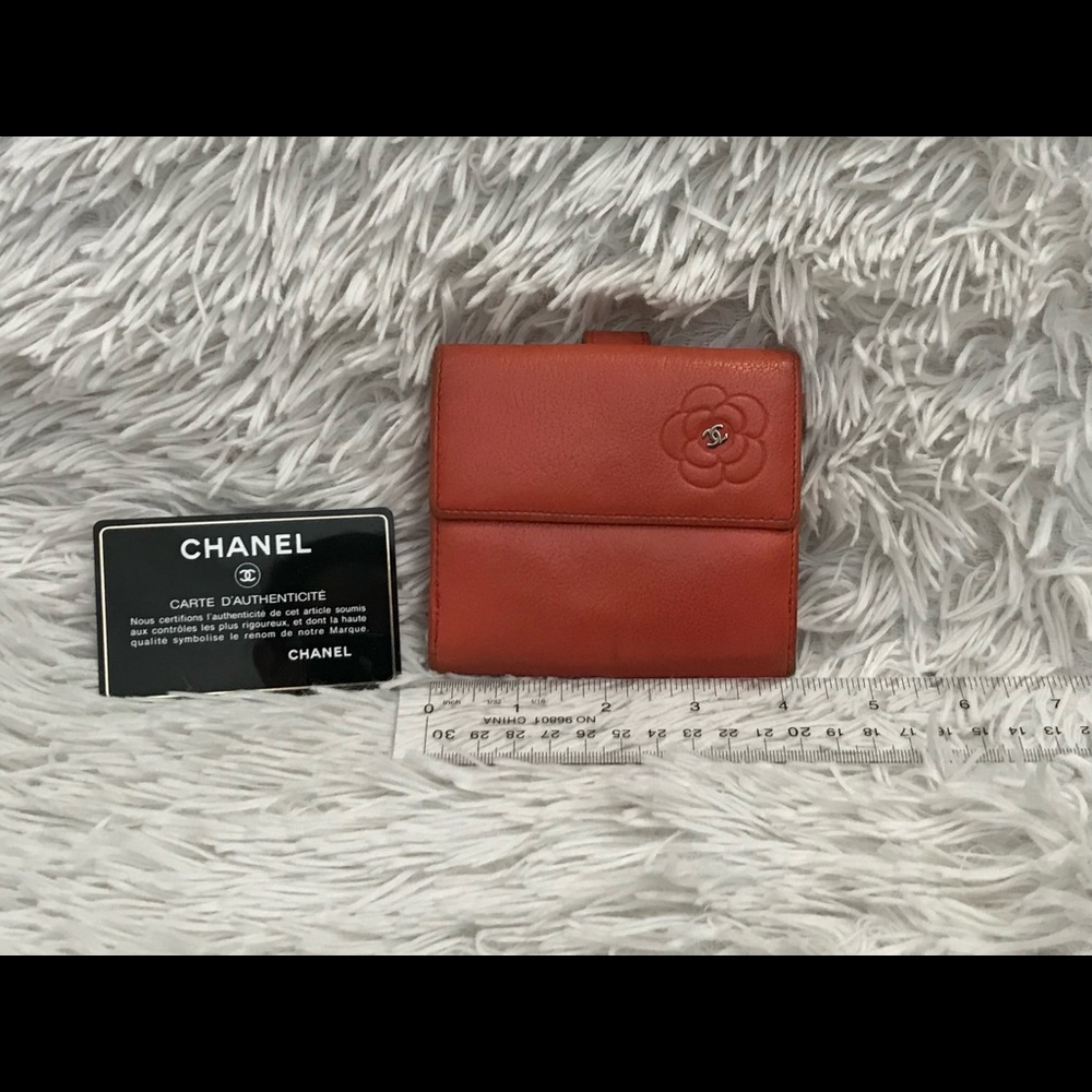 Chanel Camellia CC Coral Lambskin Wallet